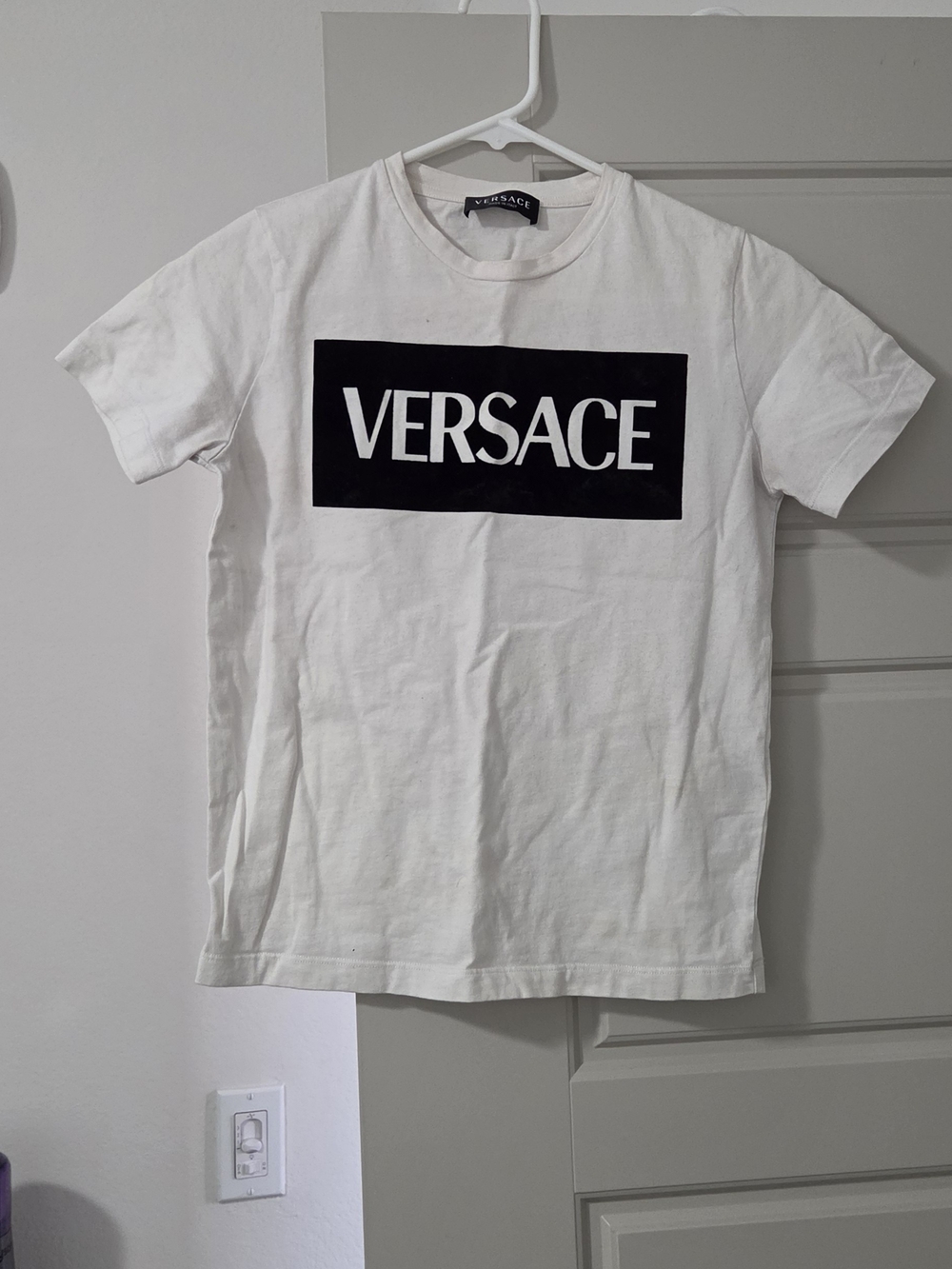 Kids Versace White T-Shirt with Black Logo Box
